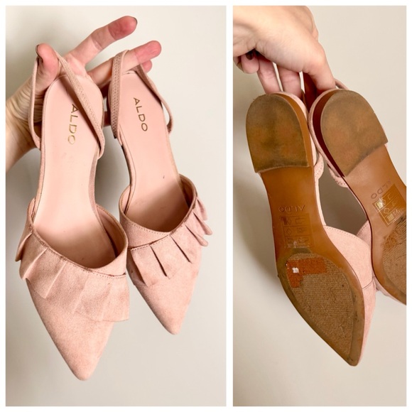 ALDO Ruffle Detail d’Orsay Slingback Flats, Pointed Toe Blush Pink Suede sz. 6 - Picture 15 of 17
